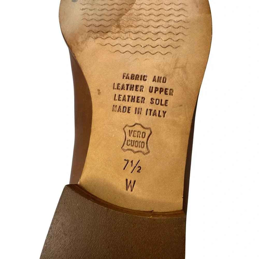 Talbots Womens 7.5W Brown Leather Canvas Tassel Loafers Made in Italy Vero Cuoio